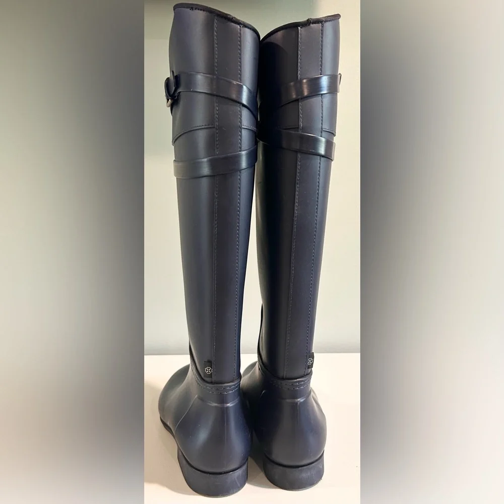LK Bennett London Tall Riding Rain Boots Navy Equestrian Wellies Sz 6